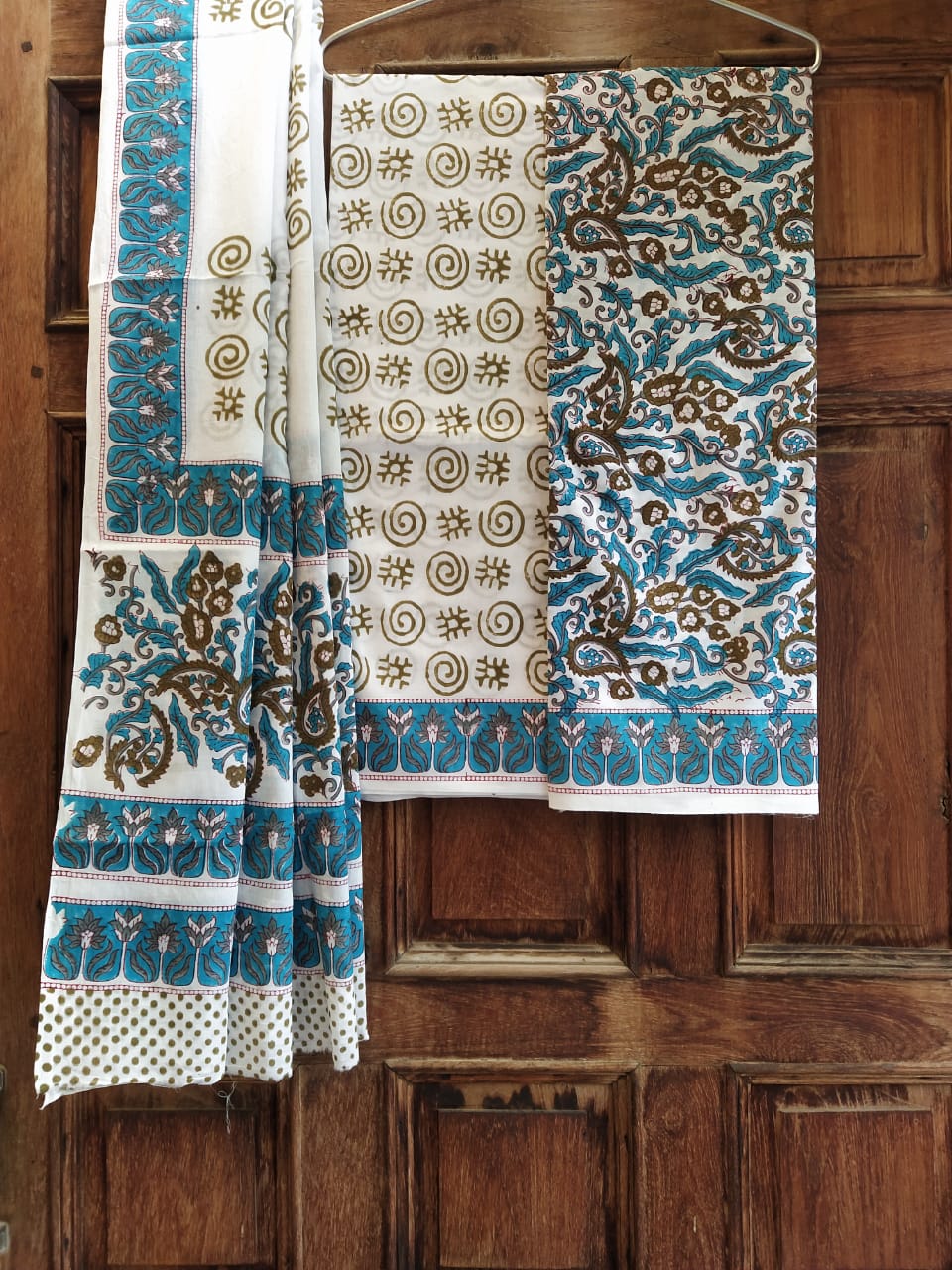 Hand Block Cotton Unstitched Salwar Suit With Cotton/Mulmul Dupatta - JBCM629