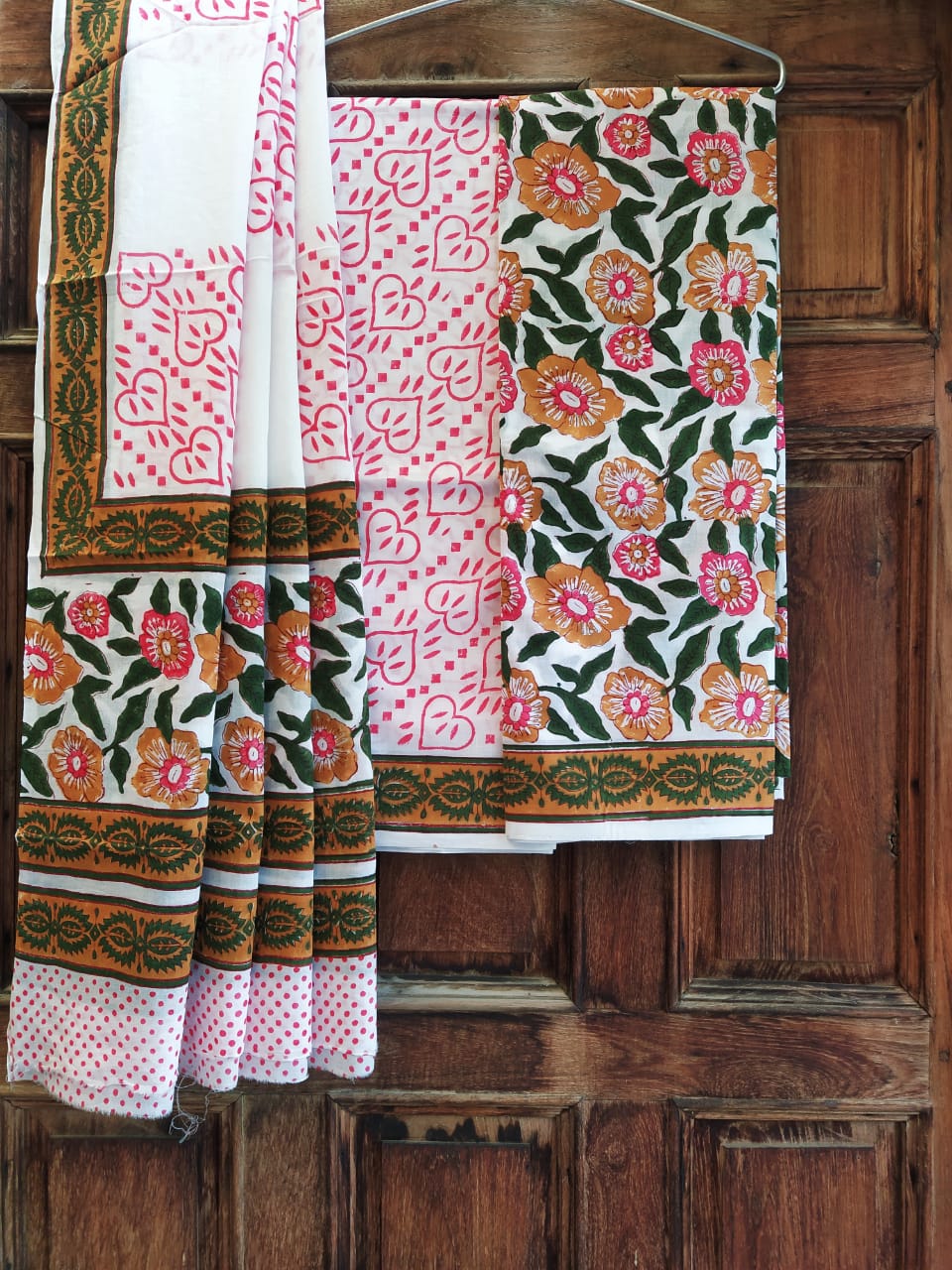 Hand Block Printed Pure Cotton Unstitched Salwar Suit Set With Cotton/Mulmul Dupatta - JBCM631