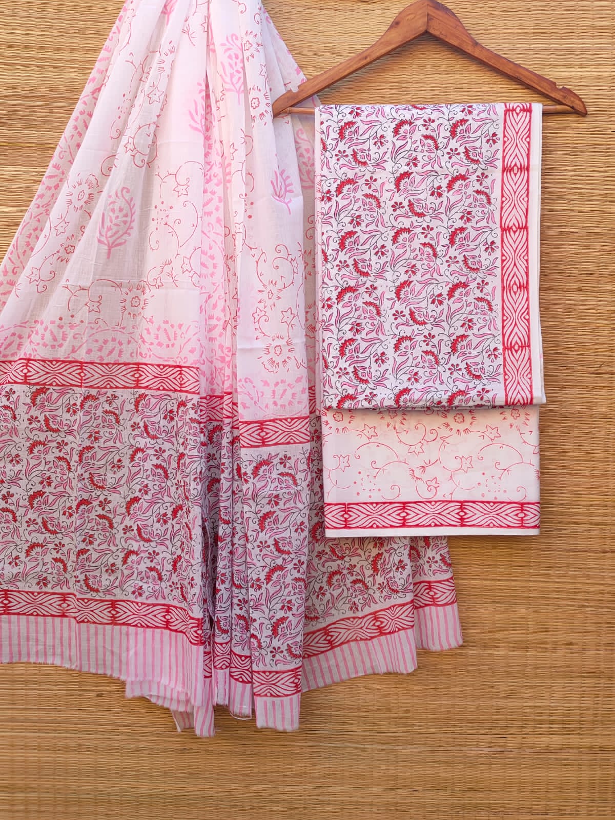 Hand Block Printed Pure Cotton Unstitched Salwar Suit Set With Cotton/Mulmul Dupatta - JBCM655