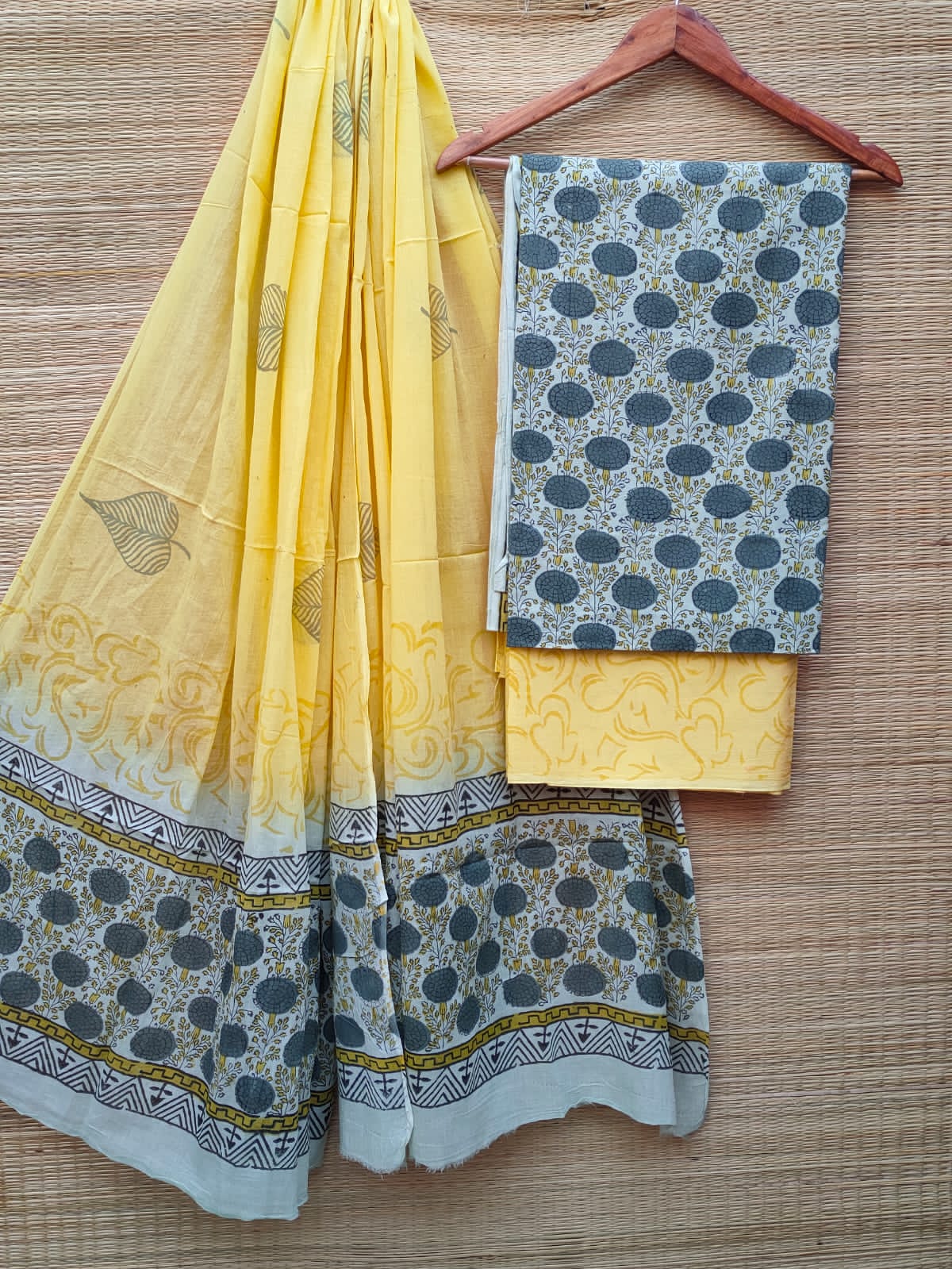 Hand Block Cotton Unstitched Salwar Suit With Cotton/Mulmul Dupatta - JBCM661