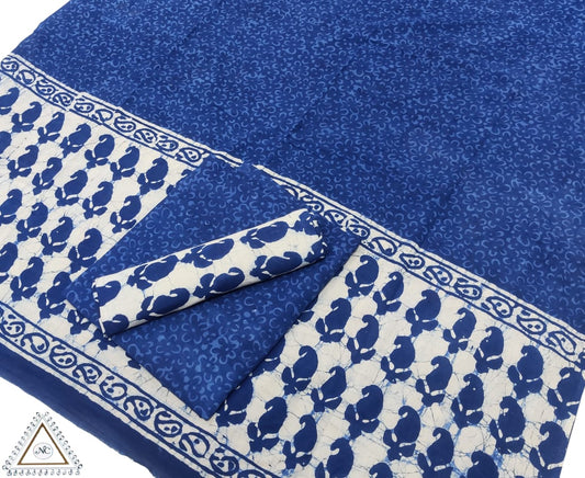 Hand Block Cotton Unstitched Salwar Suit With Cotton/Mulmul Dupatta - JBCM669