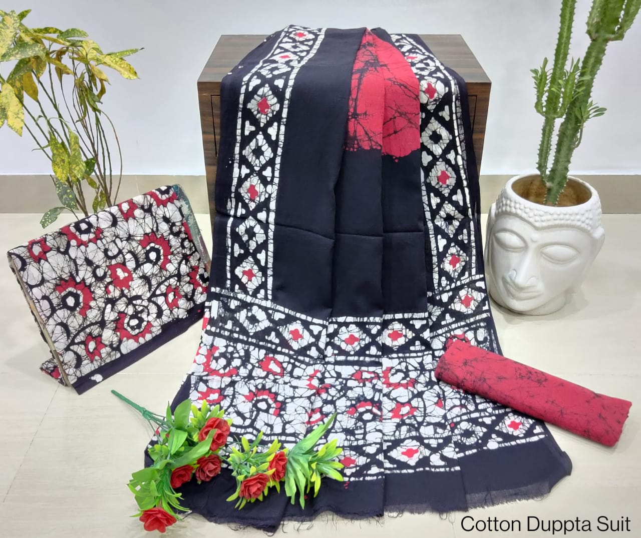 Hand Block Printed Pure Cotton Unstitched Salwar Suit Set With Cotton/Mulmul Dupatta - JBCM670