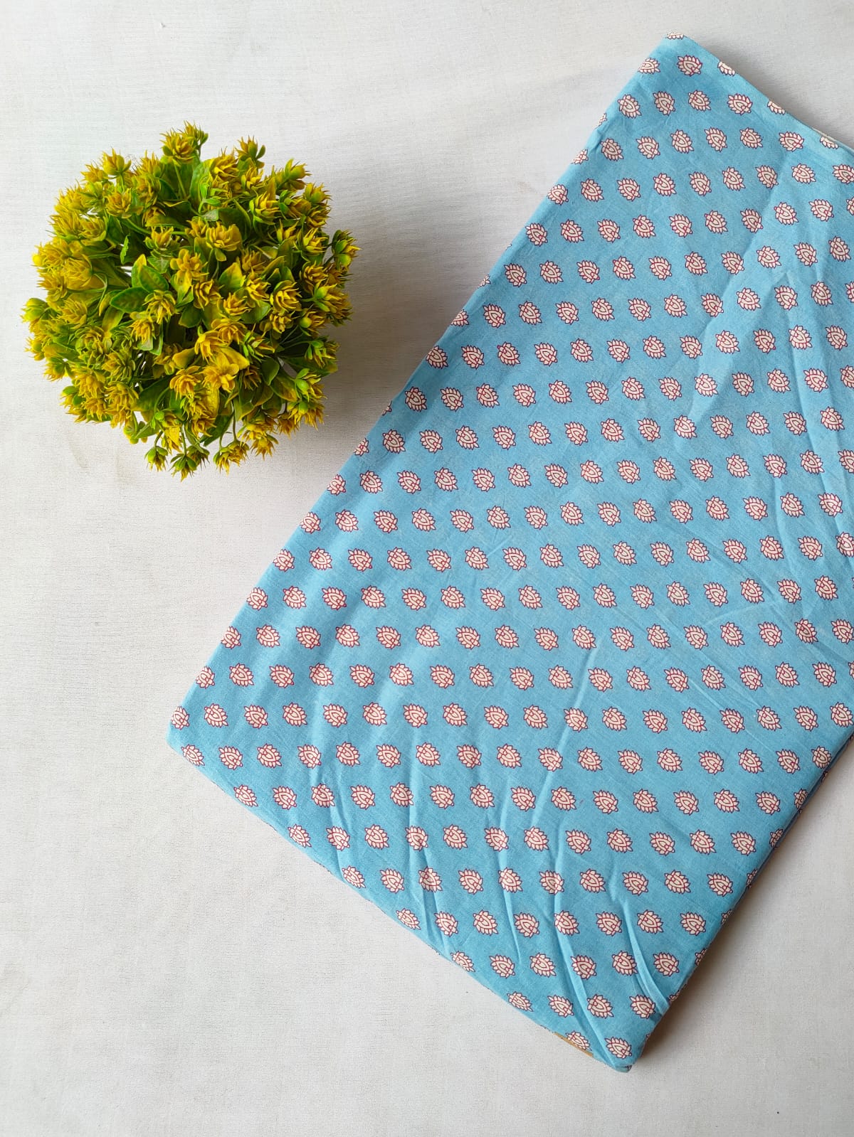 Light Blue Small Buti Screen Print Pure Cotton Fabric From Jaipur Bazar Tulsi Prints