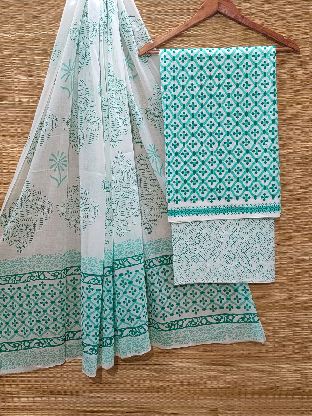 Hand Block Cotton Unstitched Salwar Suit With Cotton/Mulmul Dupatta - JBOCM147