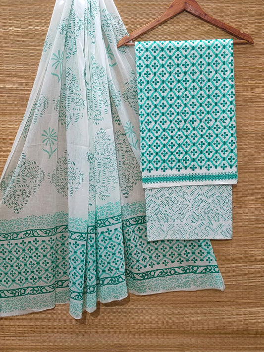 Hand Block Cotton Unstitched Salwar Suit With Cotton/Mulmul Dupatta - JBOCM147