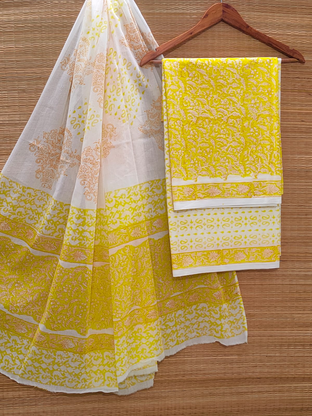 Hand Block Cotton Unstitched Salwar Suit With Cotton/Mulmul Dupatta - JBOCM148