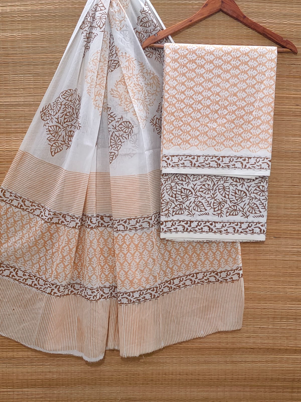 Hand Block Cotton Unstitched Salwar Suit With Cotton/Mulmul Dupatta - JBOCM149