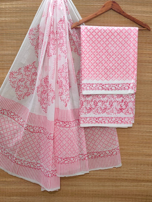 Hand Block Cotton Unstitched Salwar Suit With Cotton/Mulmul Dupatta - JBOCM151