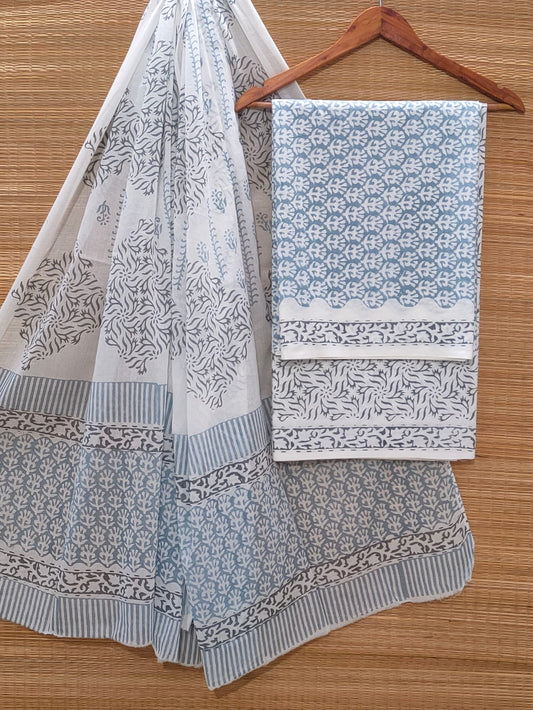 Hand Block Cotton Unstitched Salwar Suit With Cotton/Mulmul Dupatta - JBOCM152