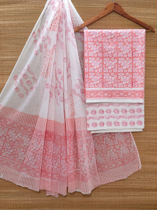 Hand Block Cotton Unstitched Salwar Suit With Cotton/Mulmul Dupatta - JBOCM154