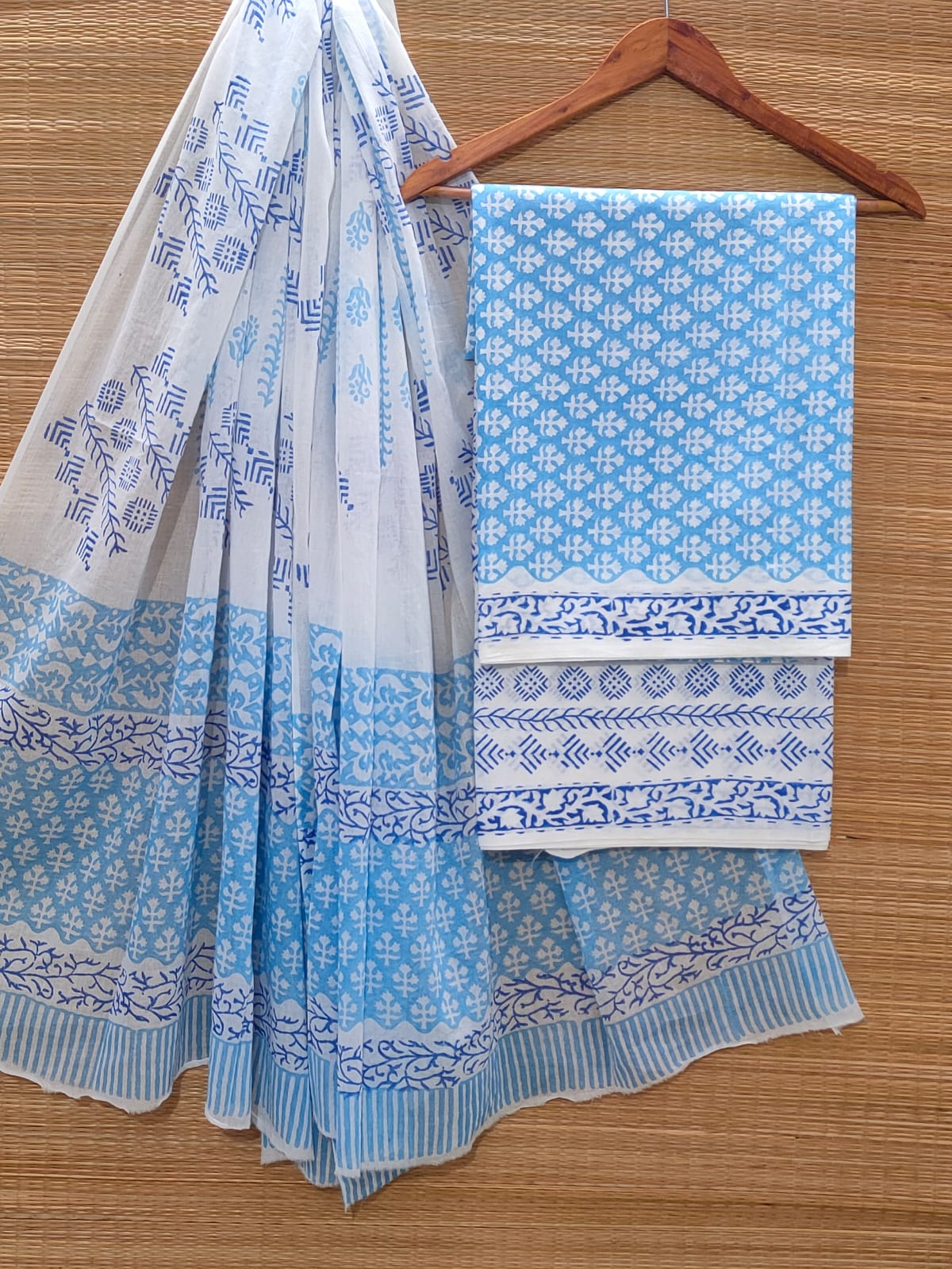 Hand Block Cotton Unstitched Salwar Suit With Cotton/Mulmul Dupatta - JBOCM157
