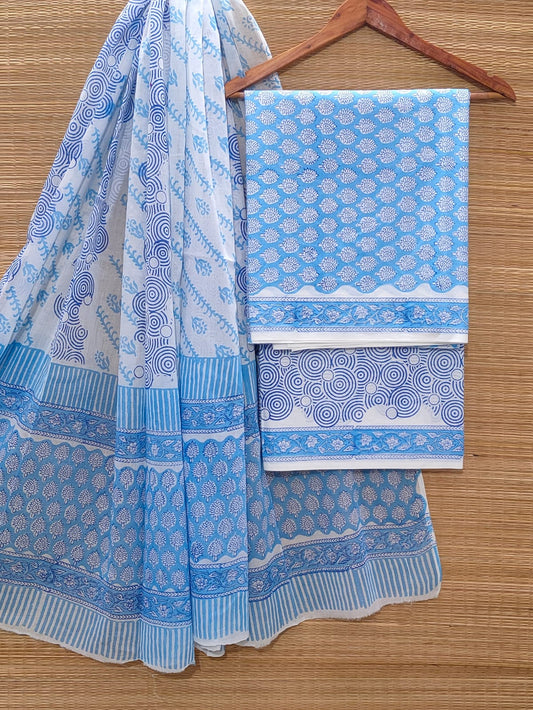 Hand Block Cotton Unstitched Salwar Suit With Cotton/Mulmul Dupatta - JBOCM161