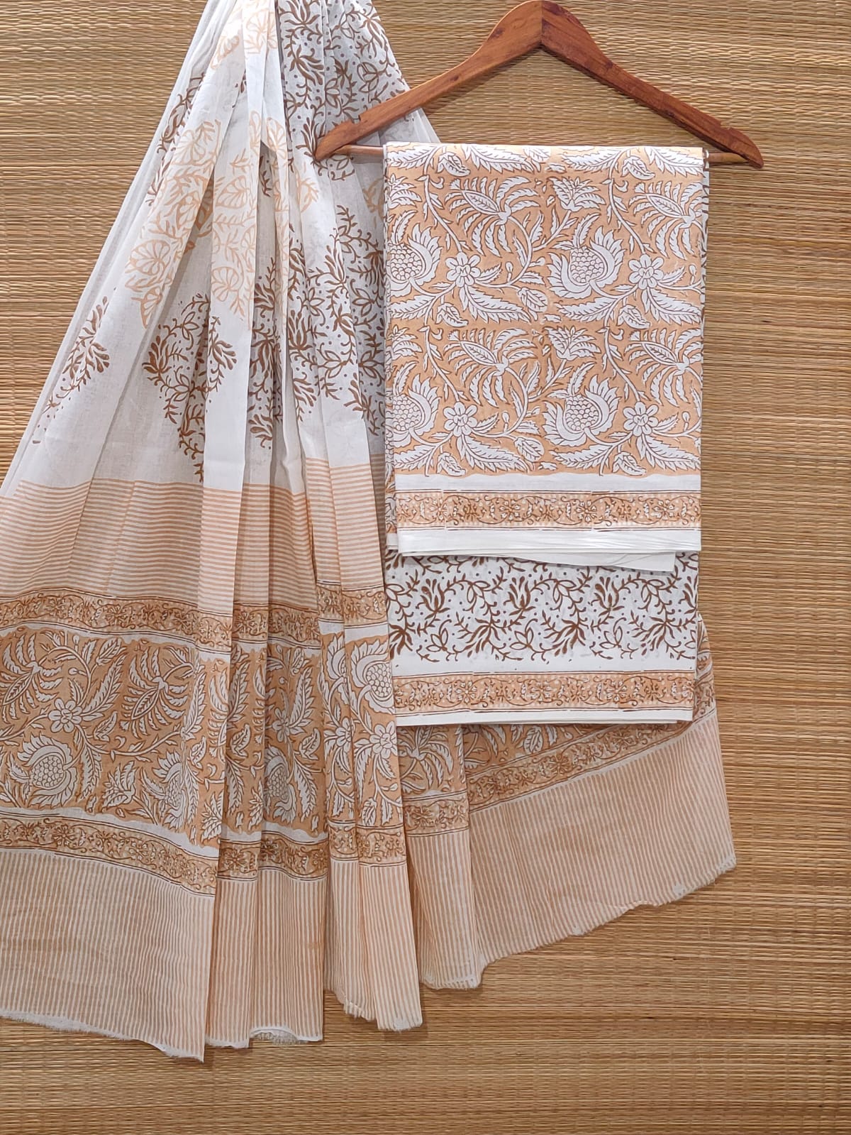 Hand Block Cotton Unstitched Salwar Suit With Cotton/Mulmul Dupatta - JBOCM162