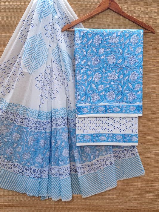 Hand Block Cotton Unstitched Salwar Suit With Cotton/Mulmul Dupatta - JBOCM163