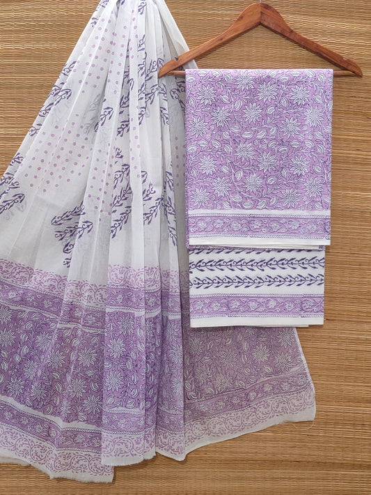 Hand Block Cotton Unstitched Salwar Suit With Cotton/Mulmul Dupatta - JBOCM165