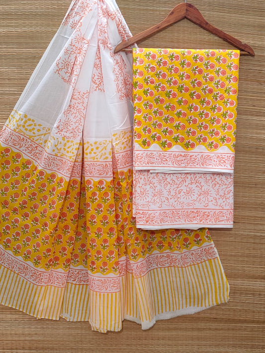 Hand Block Cotton Unstitched Salwar Suit With Cotton/Mulmul Dupatta - JBOCM172