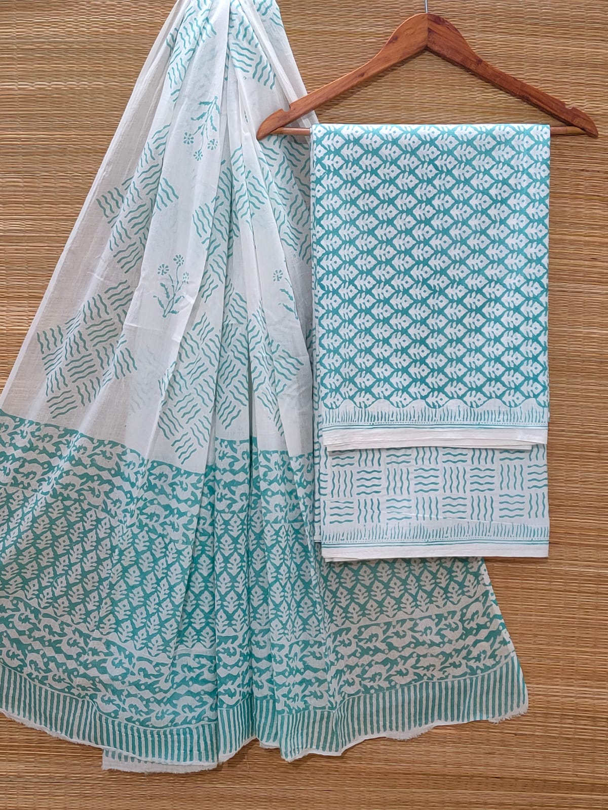 Hand Block Cotton Unstitched Salwar Suit With Cotton/Mulmul Dupatta - JBOCM184