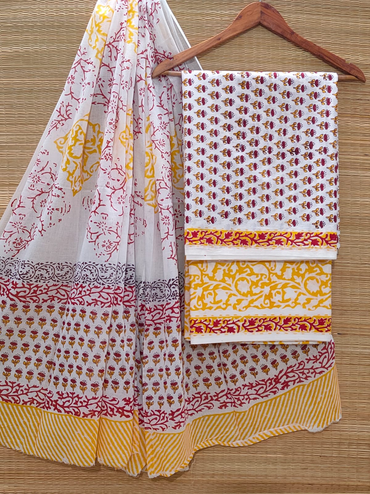 Hand Block Cotton Unstitched Salwar Suit With Cotton/Mulmul Dupatta - JBOCM186