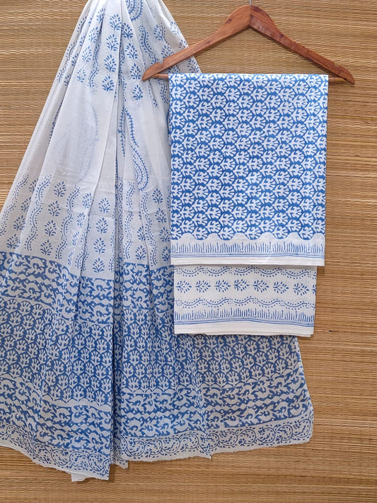 Hand Block Cotton Unstitched Salwar Suit With Cotton/Mulmul Dupatta - JBOCM190