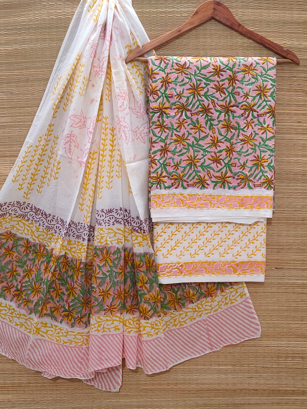 Hand Block Cotton Unstitched Salwar Suit With Cotton/Mulmul Dupatta - JBOCM194