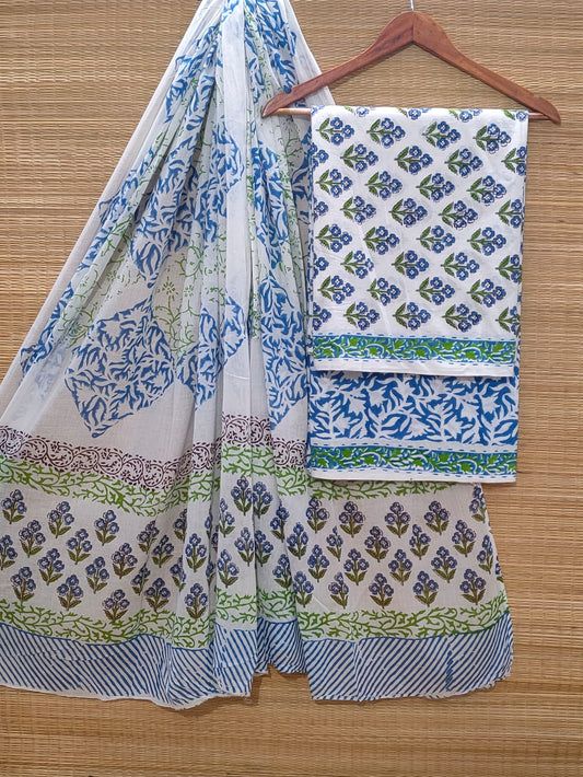 Hand Block Cotton Unstitched Salwar Suit With Cotton/Mulmul Dupatta - JBOCM201