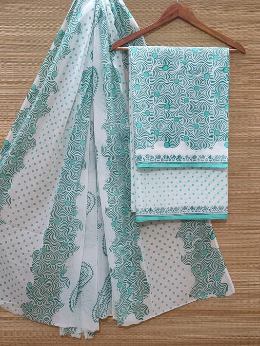 Hand Block Cotton Unstitched Salwar Suit With Cotton/Mulmul Dupatta - JBOCM203
