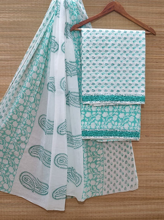 Hand Block Cotton Unstitched Salwar Suit With Cotton/Mulmul Dupatta - JBOCM204