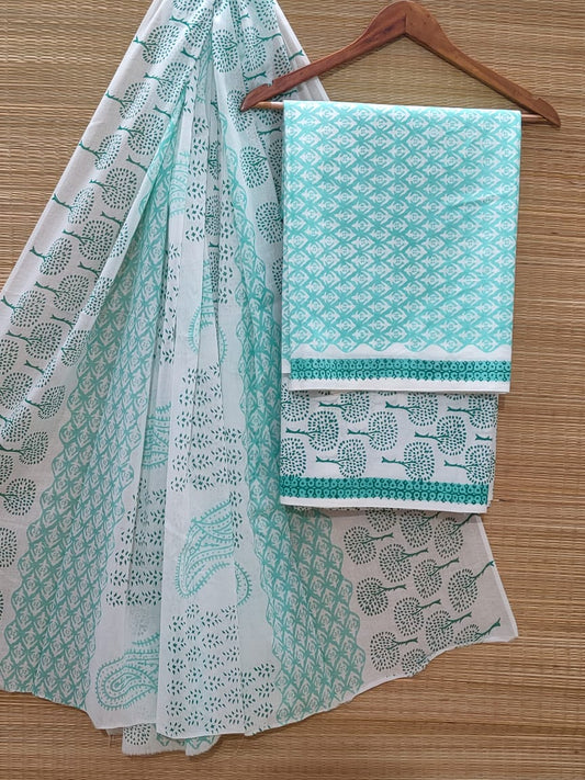 Hand Block Cotton Unstitched Salwar Suit With Cotton/Mulmul Dupatta - JBOCM205