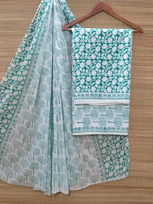Hand Block Cotton Unstitched Salwar Suit With Cotton/Mulmul Dupatta - JBOCM207
