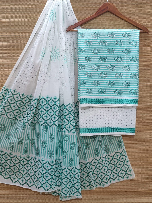 Hand Block Cotton Unstitched Salwar Suit With Cotton/Mulmul Dupatta - JBOCM208
