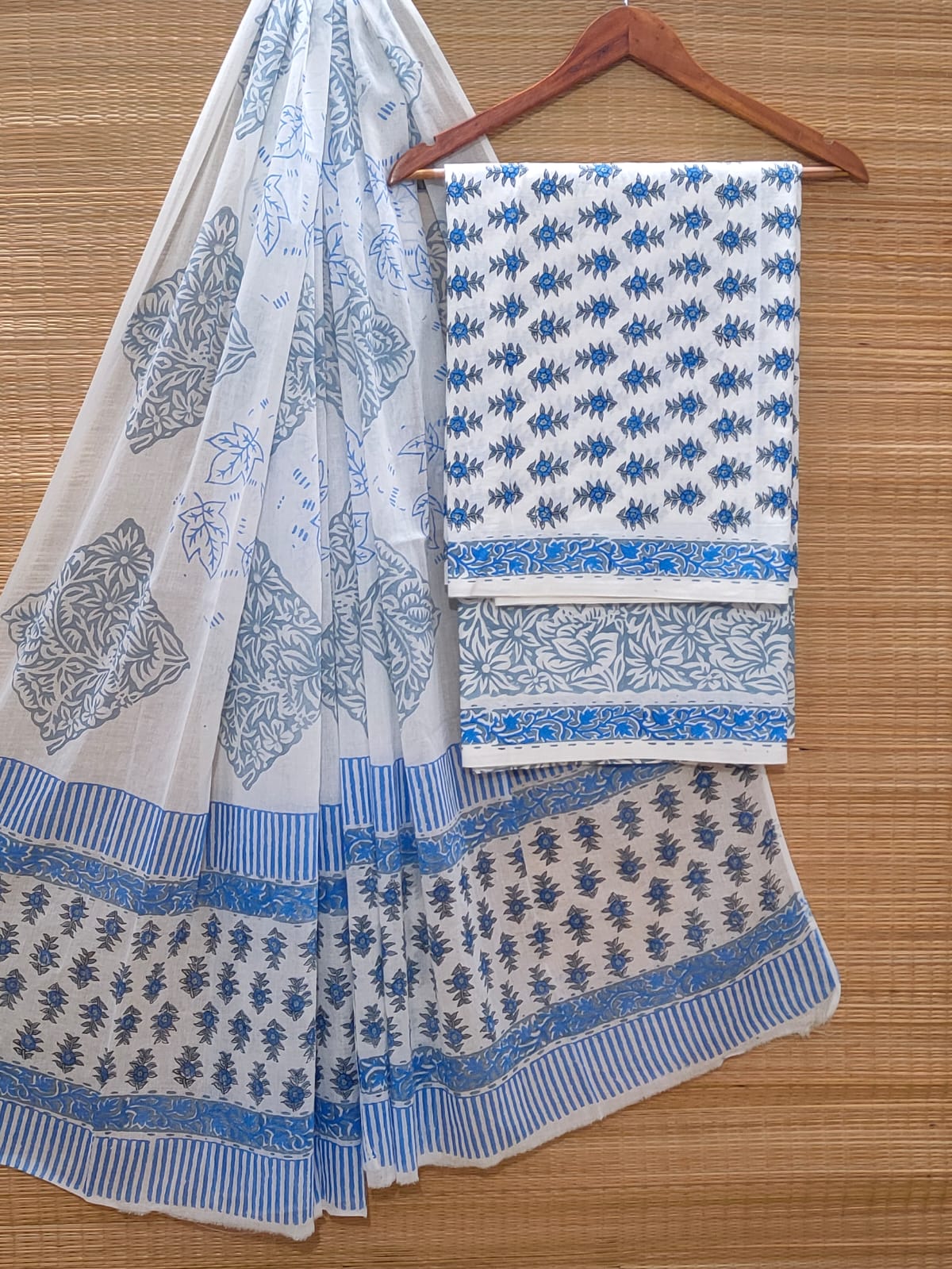 Hand Block Cotton Unstitched Salwar Suit With Cotton/Mulmul Dupatta - JBOCM213