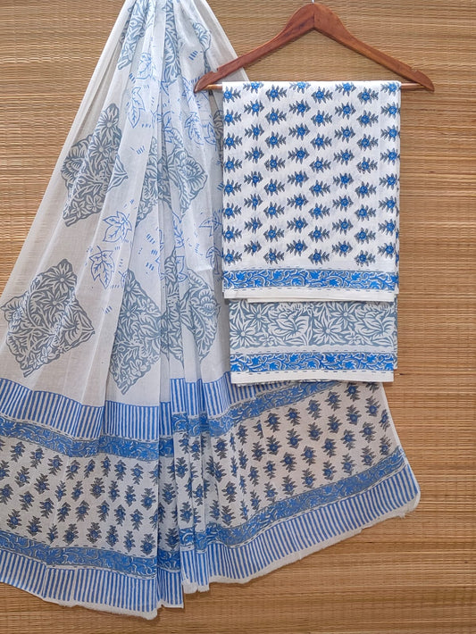 Hand Block Cotton Unstitched Salwar Suit With Cotton/Mulmul Dupatta - JBOCM213
