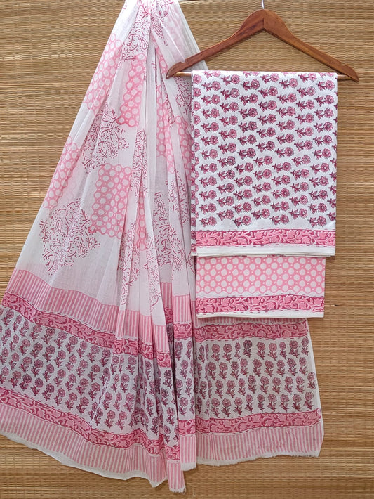 Hand Block Cotton Unstitched Salwar Suit With Cotton/Mulmul Dupatta - JBOCM105