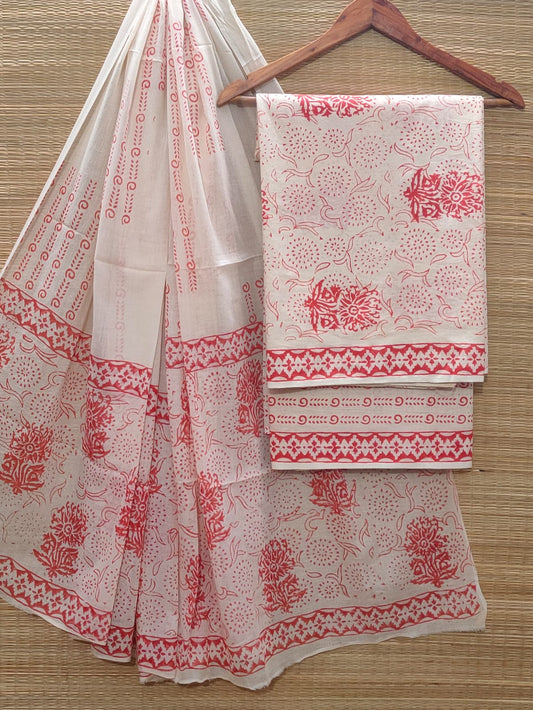 Hand Block Cotton Unstitched Salwar Suit With Cotton/Mulmul Dupatta - JBOCM109