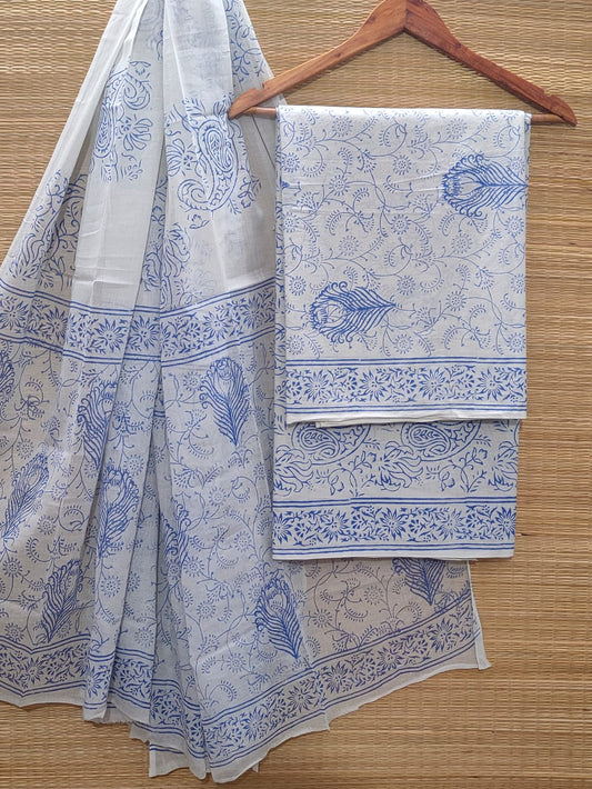 Hand Block Cotton Unstitched Salwar Suit With Cotton/Mulmul Dupatta - JBOCM113