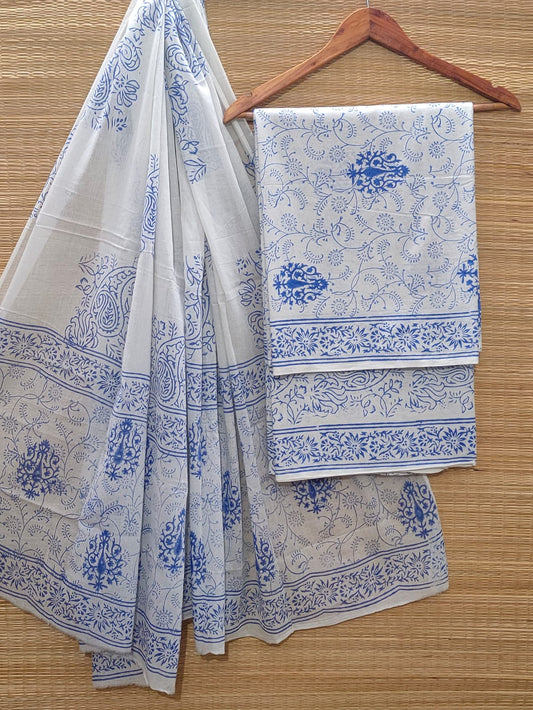 Hand Block Cotton Unstitched Salwar Suit With Cotton/Mulmul Dupatta - JBOCM114
