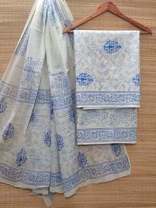Hand Block Cotton Unstitched Salwar Suit With Cotton/Mulmul Dupatta - JBOCM115