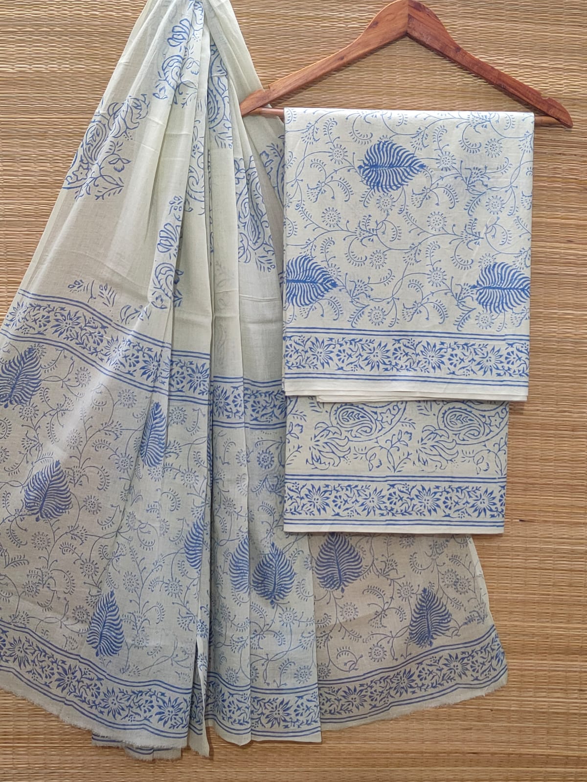 Hand Block Cotton Unstitched Salwar Suit With Cotton/Mulmul Dupatta - JBOCM117