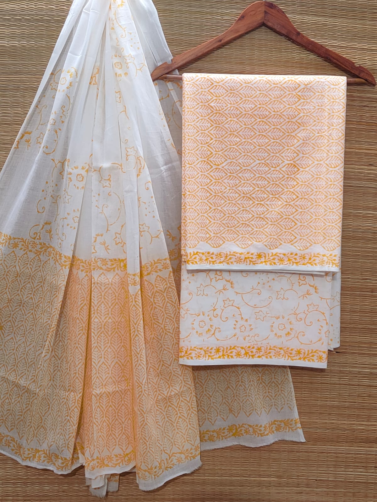 Hand Block Cotton Unstitched Salwar Suit With Cotton/Mulmul Dupatta - JBOCM119