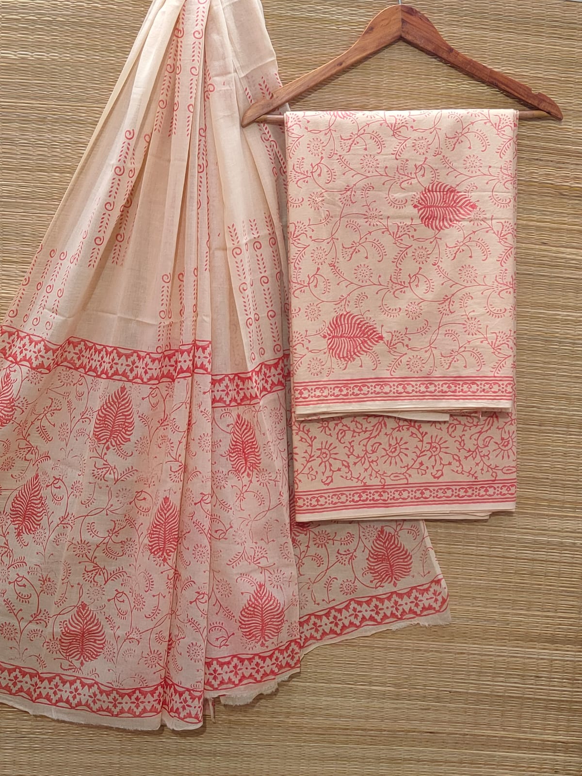 Hand Block Cotton Unstitched Salwar Suit With Cotton/Mulmul Dupatta - JBOCM127