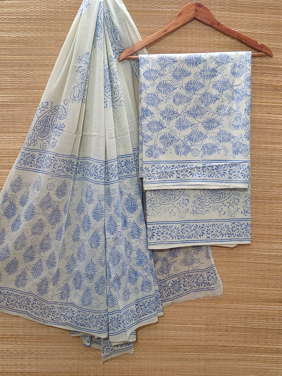 Hand Block Cotton Unstitched Salwar Suit With Cotton/Mulmul Dupatta - JBOCM129