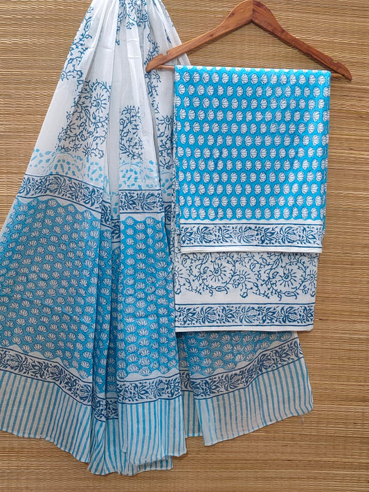 Hand Block Cotton Unstitched Salwar Suit With Cotton/Mulmul Dupatta - JBOCM130