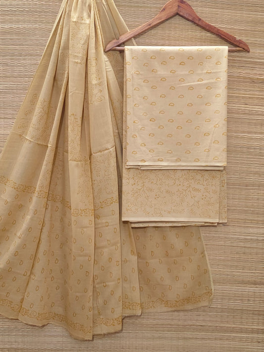 Hand Block Cotton Unstitched Salwar Suit With Cotton/Mulmul Dupatta - JBOCM135