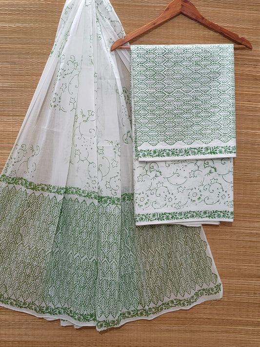 Hand Block Cotton Unstitched Salwar Suit With Cotton/Mulmul Dupatta - JBOCM138