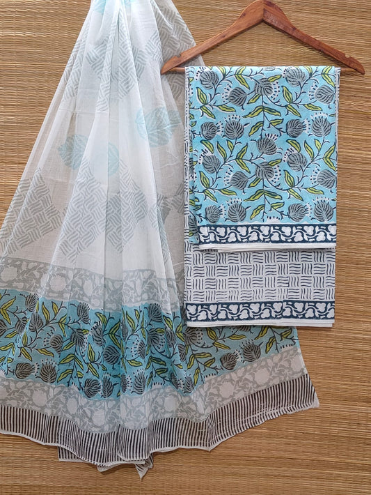 Hand Block Cotton Unstitched Salwar Suit With Cotton/Mulmul Dupatta - JBOCM139