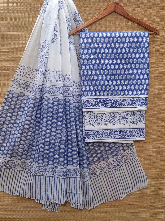 Hand Block Cotton Unstitched Salwar Suit With Cotton/Mulmul Dupatta - JBOCM140