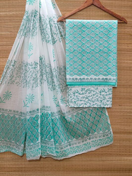 Hand Block Cotton Unstitched Salwar Suit With Cotton/Mulmul Dupatta - JBOCM146