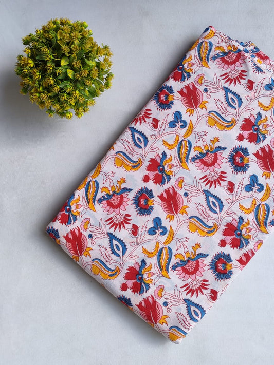 Hand Block Printed Pure Cotton Fabric In Running Length - JBRHS44